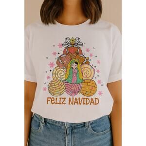 Feliz Navidad T-Shirt Virgen de Guadalupe Christmas Conchas Graphic Tee Holiday
